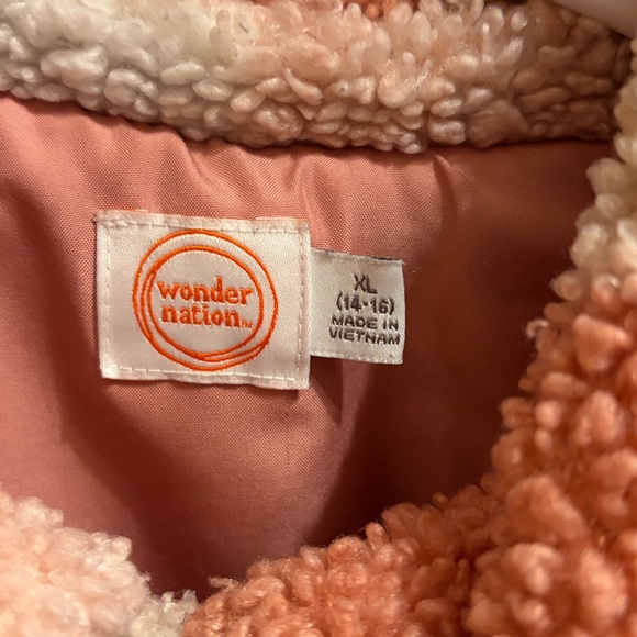 Wonder Nation Kids Plaid Sherpa Jacket - Pink, Cream, Tan - Picture 3 of 4